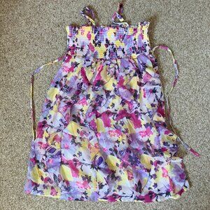Justice Girls size 16 Floral Sparkly Purple Pink Yellow Frilled Flared Dress